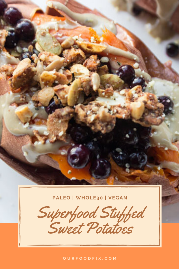 Full of healthy fats, protein, and complex carbs, this satisfying dish makes a great pre/post workout snack, or can act as a stand alone meal #sweetpotatoes #paleorecipes | Paleo recipes | Whole30 recipes | Vegan recipes | Fitness food | Workout snacks | Paleo breakfast | Paleo lunch | Vegan breakfast | Vegan lunch | Whole30 snacks | Plant based | Sweet potatoes | Superfoods | Healthy recipes